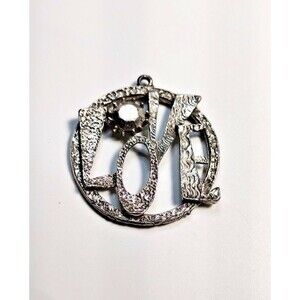 Vintage 60's/70's Hippie Style Love Pendant Silver Tone Estate Statement Boho